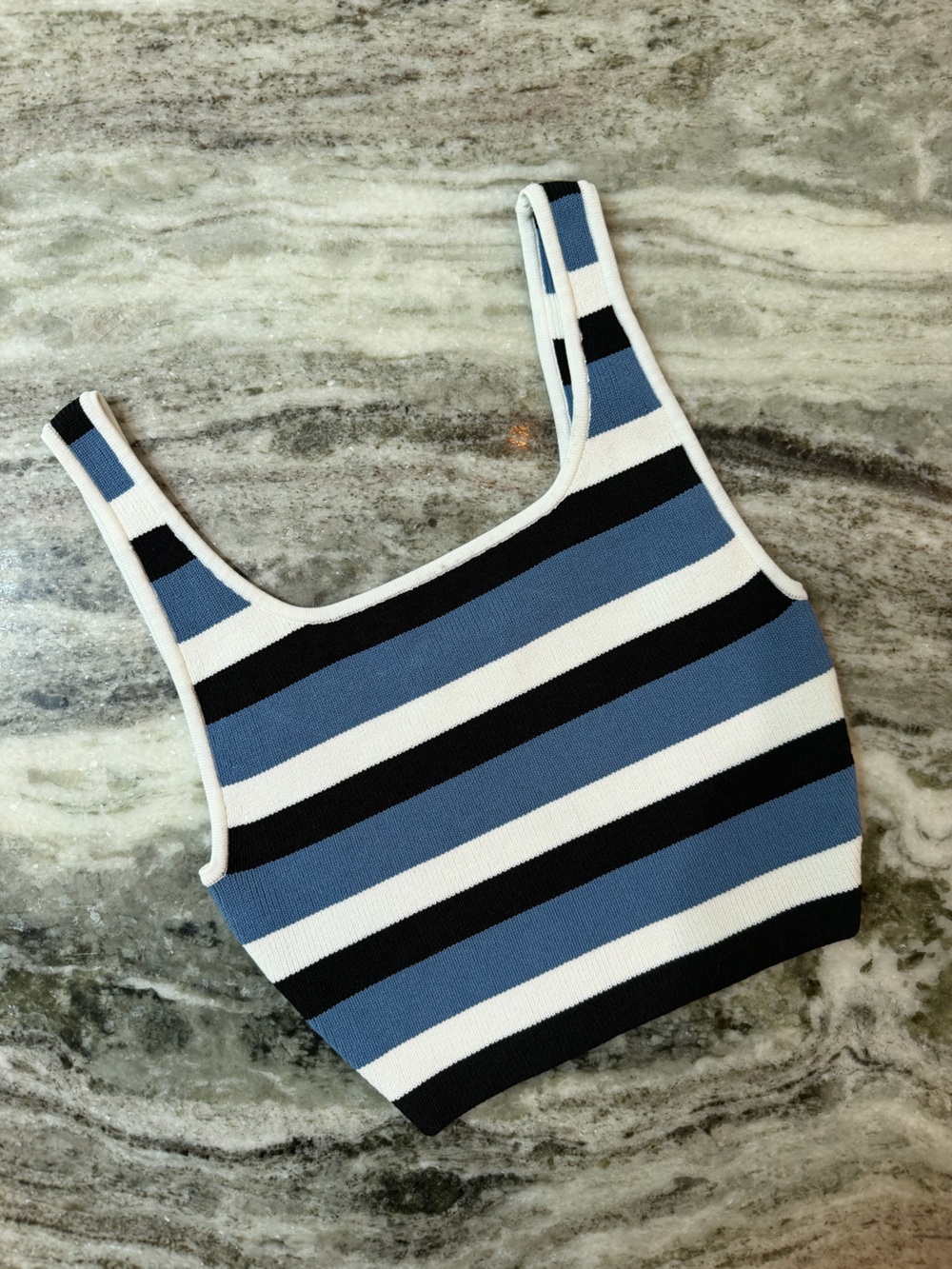 Aritzia Babaton Sculpt Knit Striped Cropped Knit Tank - Blue Black White